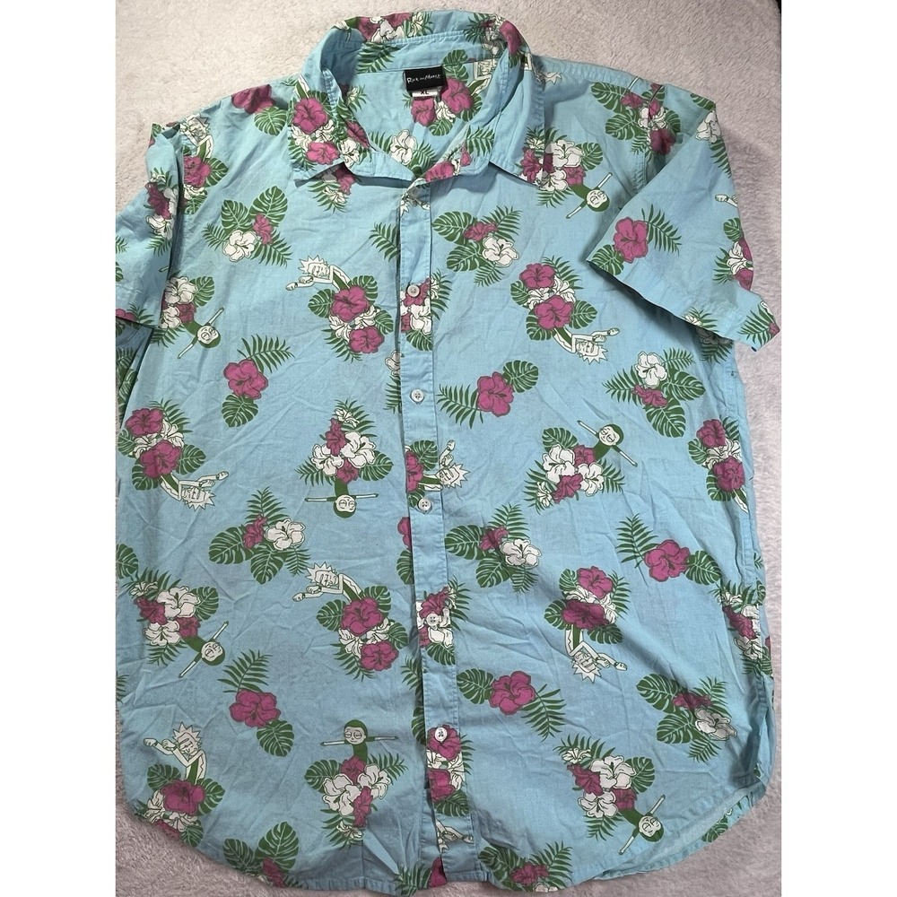 Rick and Morty Hawaiian Shirt Mens XL Tropical Button Up Cartoon